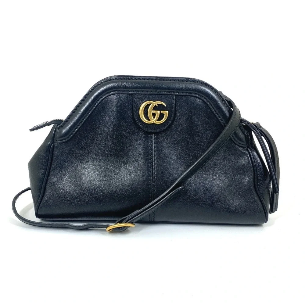 GUCCI Authentic Black Leather GG Marmont Shoulder Bag - Picture 1 of 16